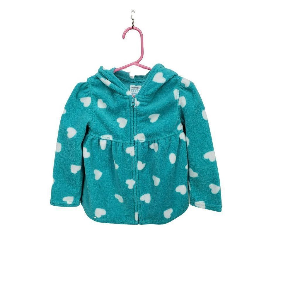 Old Navy heart polka dot fleece teal white 3t Babydoll hoodie jacket